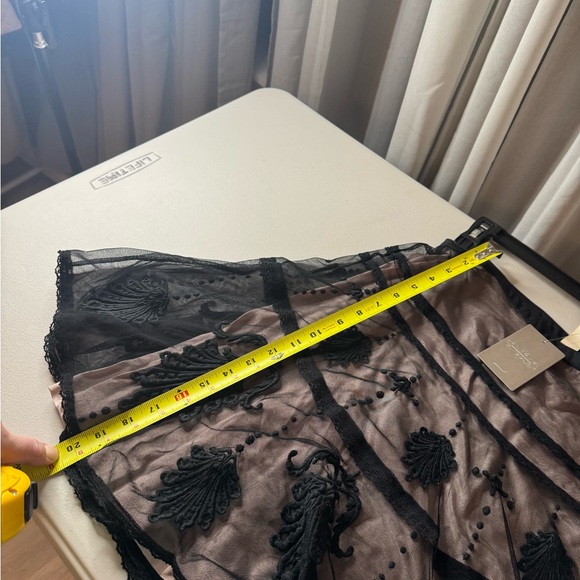 Anthropologie Black Embroidered Overlay A-Line Skirt on Nude Lining - Picture 9 of 11